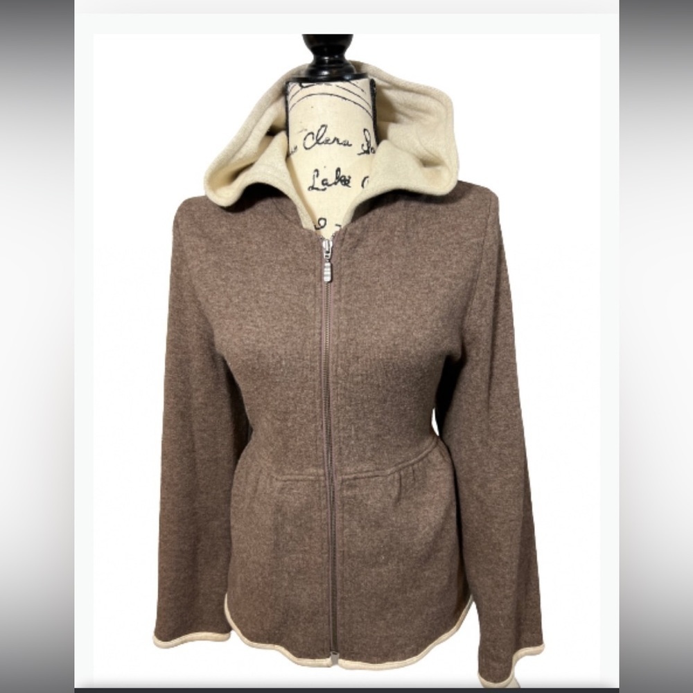 J.Jill Hooded Jacket Brown Wool Blend Peplum Sweater Jacket Size Large